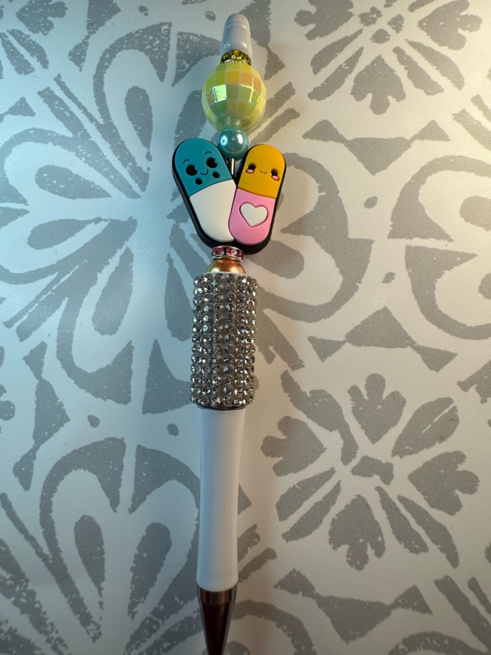 Cute Capsule Character Kids Pen - White with Blue, Yellow & Pink Accents